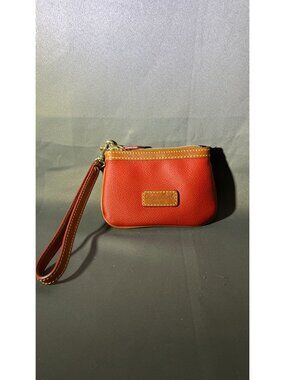 Dooney & Bourke Zippered Red Leather Wristlet With Keychain